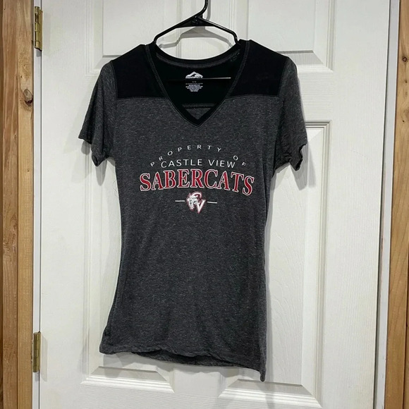 CastleView Sabercats Womens T Shirt Tee Charm V-Neck - Picture 1 of 4